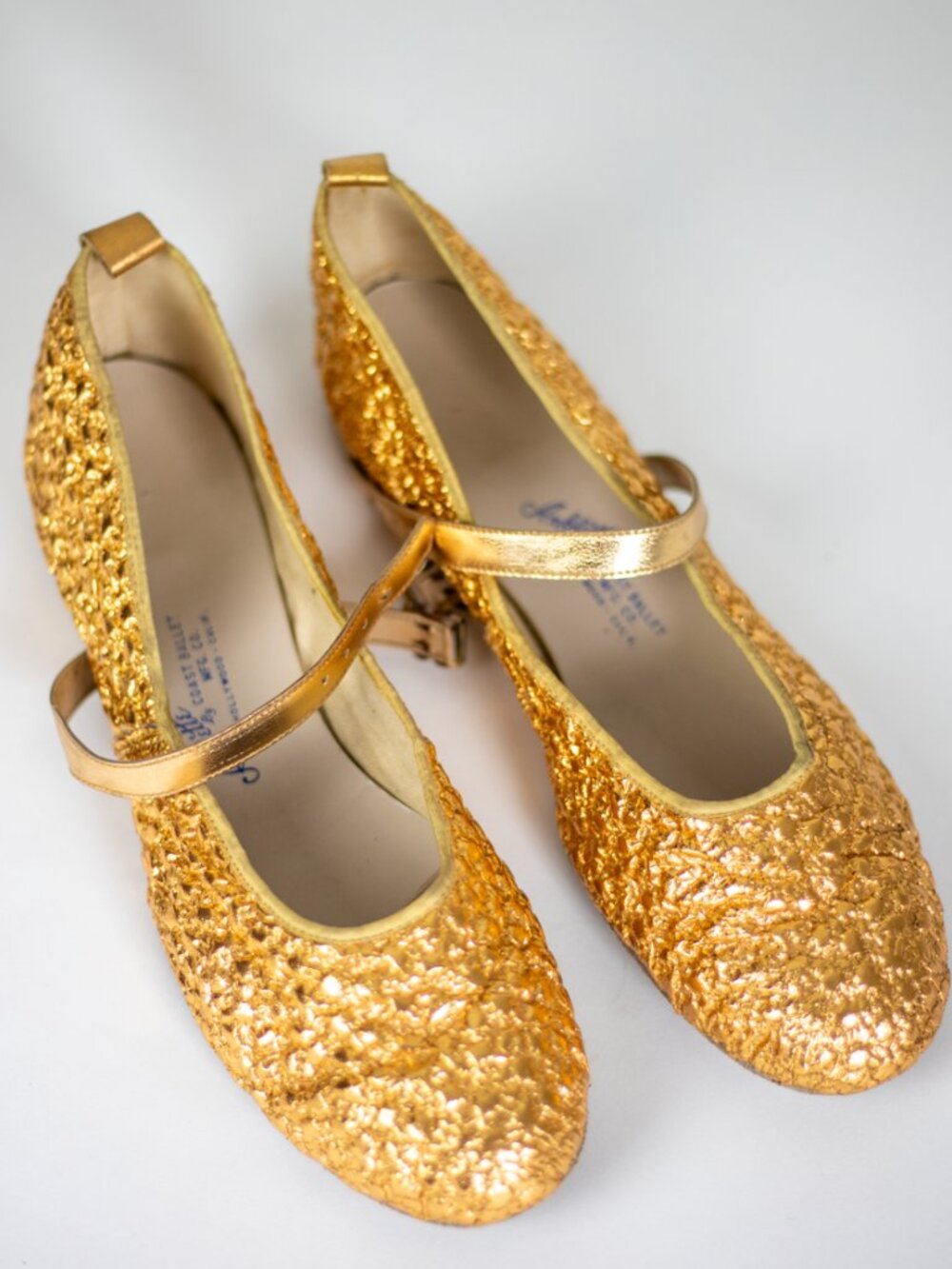 Gold Metallic Ballet Flat | Mary Jane Strap | Vintage Hollywood | Size 10N